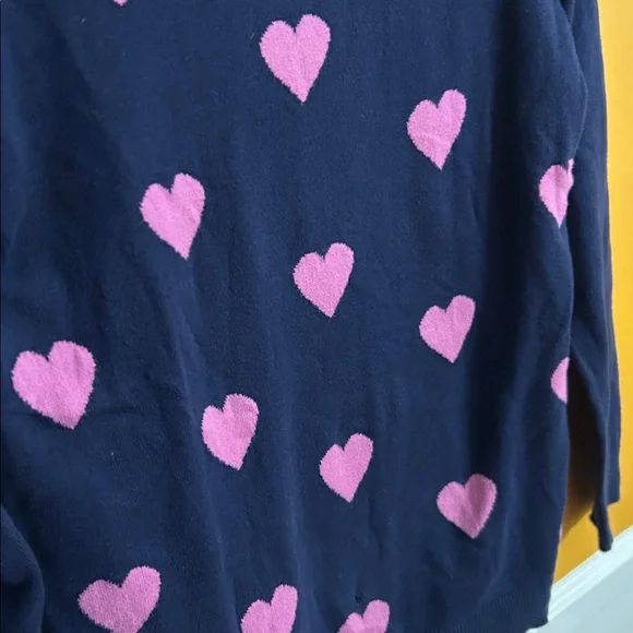 J. Crew Dark Blue Sweater with Pink Heart Design - Picture 4 of 6